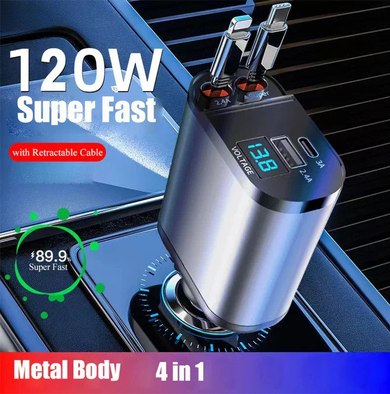 VoltCharge™ – Fast Car Charger with Dual Smart USB Ports 4-in-1